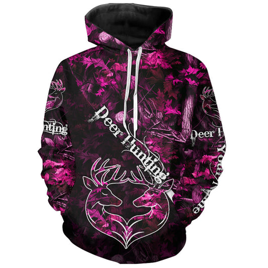 Maxcorners Love Deer Hunting Pink Camo Customize Name 3D All Over Printed Shirts Personalized Hunting gifts LM2608