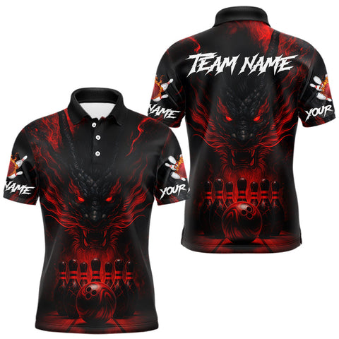 Maxcorners Black And Red Dragon Bowling Shirts For Men Custom Dragon Bowling League Shirts Outfits TU2310