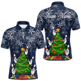 Maxcorners Funny Christmas Tree snowflake Bowling shirts for men Custom Xmas Bowling Outfits Men | Navy TU2310