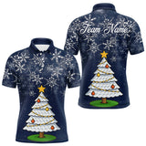 Maxcorners Funny Christmas Tree snowflake Mens Golf Polo shirts Custom mens christmas golf shirts | Blue Navy MT2510