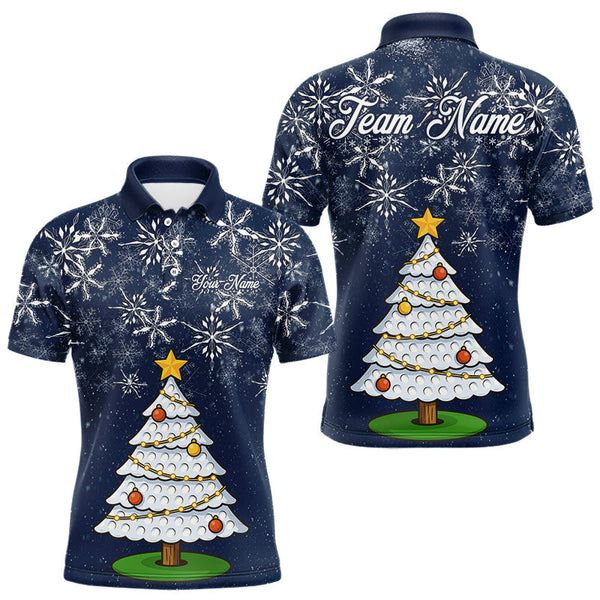 Maxcorners Funny Christmas Tree snowflake Mens Golf Polo shirts Custom mens christmas golf shirts | Blue Navy MT2510