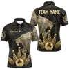 Maxcorners Black and Gold Lion Tribal Bowling Polo, 1/4 Zip Shirts For Men Custom Retro Bowling Team Jerseys