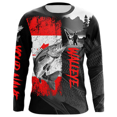 Maxcorners Canadian Flag Walleye Fishing Custom long sleeve performance Fishing Shirts, Walleye fishing jerseys MT2108