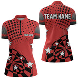 Maxcorners Stars Darts Polo, Quarter Zip Shirt For Men Custom Dart Team Jerseys | Red