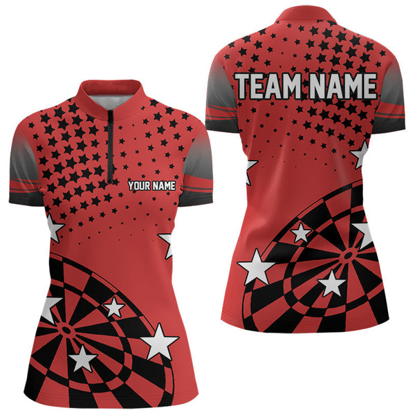 Maxcorners Stars Darts Polo, Quarter Zip Shirt For Men Custom Dart Team Jerseys | Red