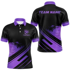 Maxcorners Custom Black And Purple Bowling Team Polo, Quarter-Zip Shirts For Men, Personalized Bowling Jerseys LM2408