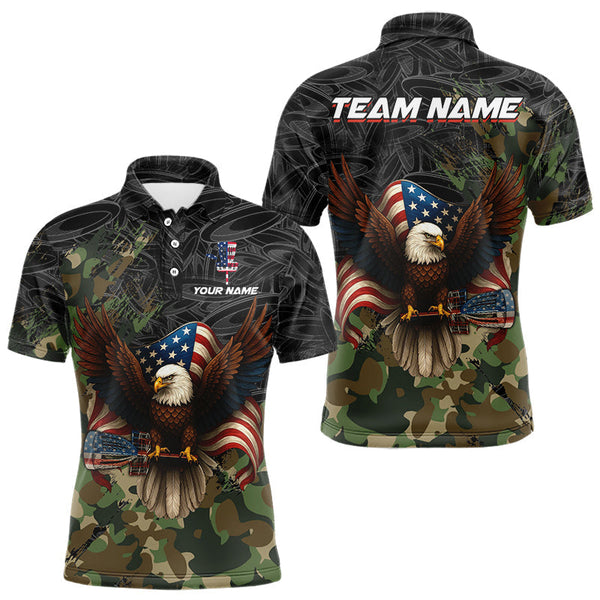 Maxcorners Black & Green Camo American Flag Eagle Mens Disc golf polo shirts, Patriotic disc golf jersey custom MT2510