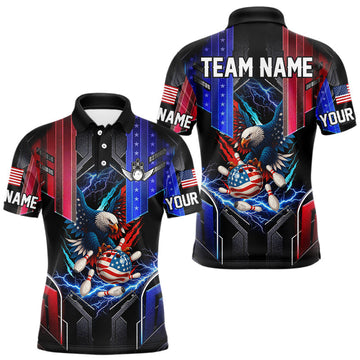 Maxcorners American flag bowling jersey Custom patriotic Lightning Thunder Eagle Bowling shirts for men LM2603