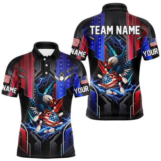 Maxcorners American flag bowling jersey Custom patriotic Lightning Thunder Eagle Bowling shirts for men LM2603