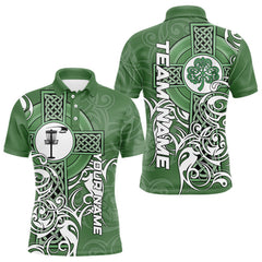 Maxcorners Green Irish Tribal Cross St Patrick's Day Disc Golf Polo Shirts Custom Lucky Disc Golf Team Outfits TU2312