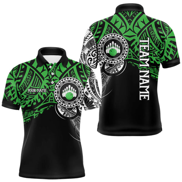 Maxcorners Personalized Black and Green Tribal pattern Mens Bowling Shirts Custom Team Bowling outfit for men MT2709