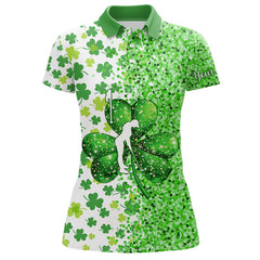 Maxcorners Green Glitter Shamrock Clover Mens Golf Polo Shirts Custom St Patrick Day Golf Shirt For Mens