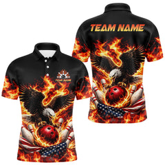 Maxcorners Custom Flame American Flag Eagle Bowling Shirts, Patriotic Eagle Bowling Team Jerseys For Men LM2901