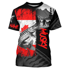Maxcorners Canadian Flag Musky Fishing Custom long sleeve performance Fishing Shirt, Muskie fishing jerseys MT2108