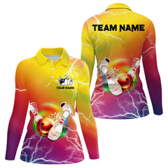 Maxcorners Gradient rainbow lightning thunder storm Bowling Shirts for Women Custom Team Bowling jerseys