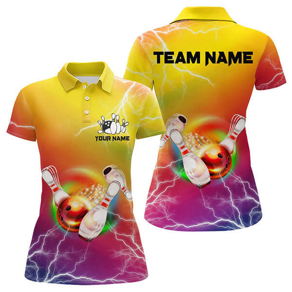 Maxcorners Gradient rainbow lightning thunder storm Bowling Shirts for Women Custom Team Bowling jerseys