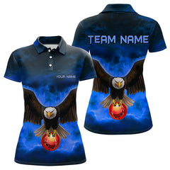 Maxcorners Personalized Blue Flame Eagle Custom Bowling Team Shirts For Mens, Fire Eagle Bowling League Jersey