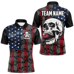 Maxcorners American Flag Skull Camo Bowling Shirt For Men Custom patriotic Team Jersey bowling attire for men LM263