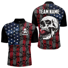 Maxcorners American Flag Skull Camo Bowling Shirt For Men Custom patriotic Team Jersey bowling attire for men LM263