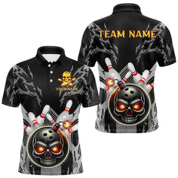 Maxcorners Funny Black and Gray Camo Bowling Shirt For Men Custom Skull Bowling Bomb Team bowling attire for men LM263