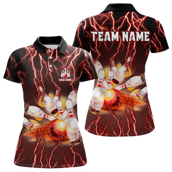 Maxcorners Personalized Red Lightning Thunder Bowling Shirt For Men Custom Bowling Team bowling attire for men LM263