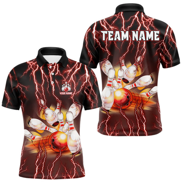 Maxcorners Personalized Red Lightning Thunder Bowling Shirt For Men Custom Bowling Team bowling attire for men LM263