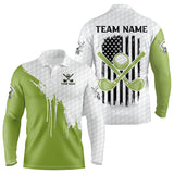 Maxcorners Green and White American Flag Golf Polo shirt for Men Custom patriotic golf team uniform outfit