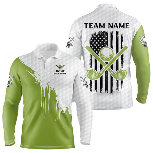 Maxcorners Green and White American Flag Golf Polo shirt for Men Custom patriotic golf team uniform outfit