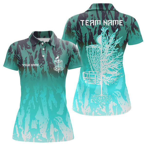 Maxcorners Disc golf basket Cyan Blue camo Men disc golf polo shirt custom disc golf jerseys team shirts for men LM2707