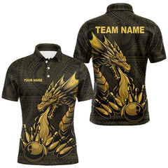 Maxcorners Custom Tribal pattern Gold Dragon Bowling Polo, Quarter Zip Shirt For Men, Bowling Team League Jersey LM2707