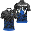 Maxcorners Blue Flame Fire Bowling Shirts Black Camo Bowling Jerseys Personalized Bowling Team Shirts