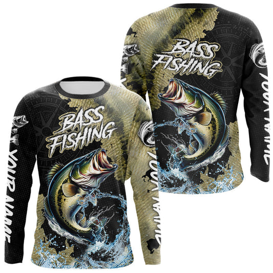 Maxcorners Personalized Largemouth Bass Fishing scales compass fishing shirts Custom tournament fishing jerseys LM2711