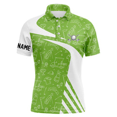 Maxcorners White and Green Golf pattern Mens golf polo shirts custom golf attire for men