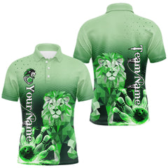 Maxcorners Green Lightning Lion Bowling Polo, Quarter Zip Shirts for Men Custom Lion Bowling Team jerseys LM2901