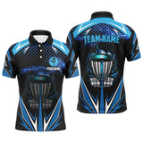 Maxcorners Black Mens disc golf polo shirts custom blue fire lightning team disc golf jerseys, unique golf gifts MT0510