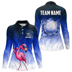 Maxcorners Funny Flamingo Blue camo flame golf ball Mens Golf Polo Shirts Custom Flamingo Golf attire for men