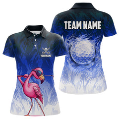 Maxcorners Funny Flamingo Blue camo flame golf ball Mens Golf Polo Shirts Custom Flamingo Golf attire for men