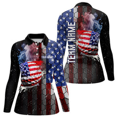 Maxcorners Smoke Golf ball American Flag pattern Mens Golf Polo Shirts Custom Patriotic Golf attire for men