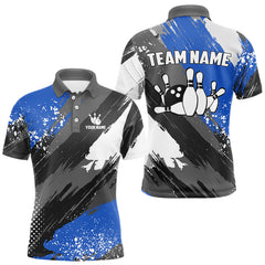 Maxcorners Blue Grunge pattern Bowling Team Shirt For Men Custom Bowling jersey Uniform Bowler Outfits