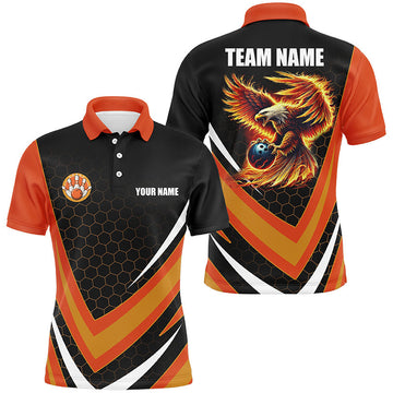 Maxcorners Blue&Brown Eagle Bowling Gifts for Men Team with Name Polo & 1/4 Zip