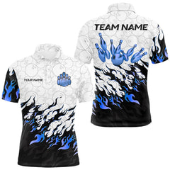 Maxcorners Black and White Camo Bowling Shirts For Men Custom Bowling Team League Jerseys | Blue MT2808