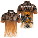 Maxcorners Funny Disc golf pumpkin skull orange camo Men disc golf polo shirts custom Halloween disc golf shirts LM0210