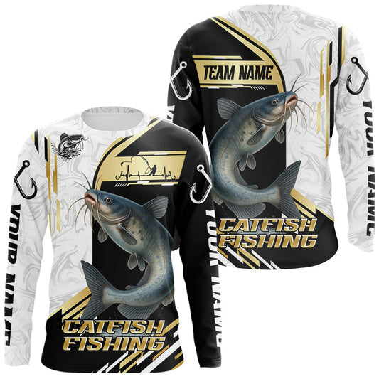 Maxcorners Personalized Catfish fishing shirts Custom sun protection Catfish fishing team jerseys | Gold LM2711