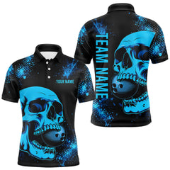 Maxcorners Black and Blue Skull bowling shirts for men Custom Skull team bowling shirts uniforms, bowling outfit LM2901