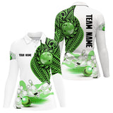 Maxcorners Green and White Tribal pattern Mens Bowling Shirts Custom Bowling outfit men Team bowling jersey