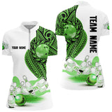 Maxcorners Green and White Tribal pattern Mens Bowling Shirts Custom Bowling outfit men Team bowling jersey