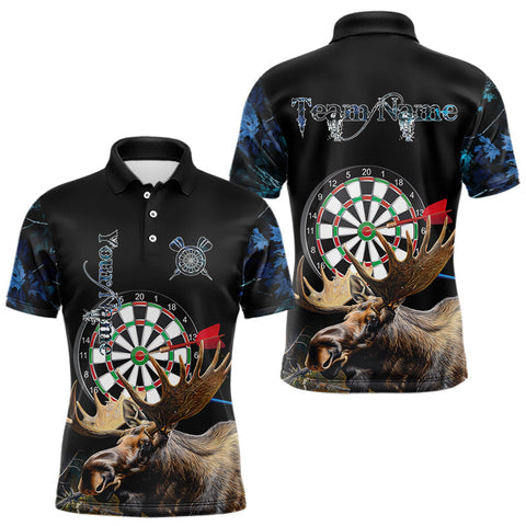 Maxcorners Personalized Black and Blue Camo Moose Darts Shirts For Men Custom Darts Team Jerseys MT0111