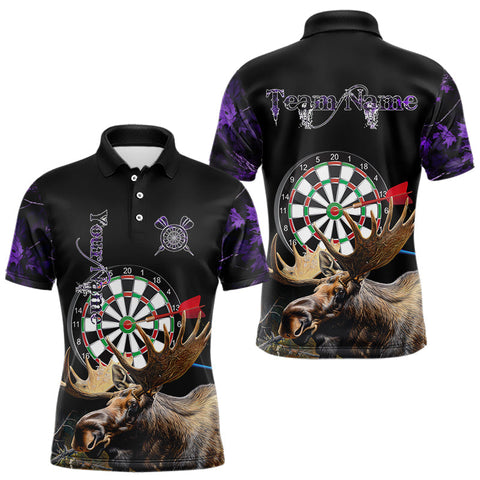 Maxcorners Personalized Black and Purple Camo Moose Darts Shirts For Men Custom Darts Team Jerseys MT0111