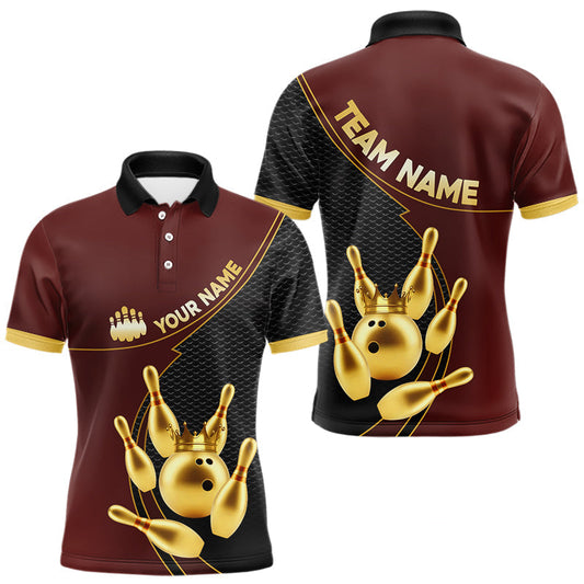 Maxcorners Red and Gold Bowling shirts for men Custom Team Bowling Polo, 1/4 zip Shirt bowlers Outfit LM2603