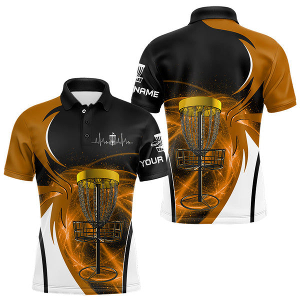 Maxcorners Mens disc golf polo shirt custom disc golf basket, personalized disc golf gifts | Orange MT0510